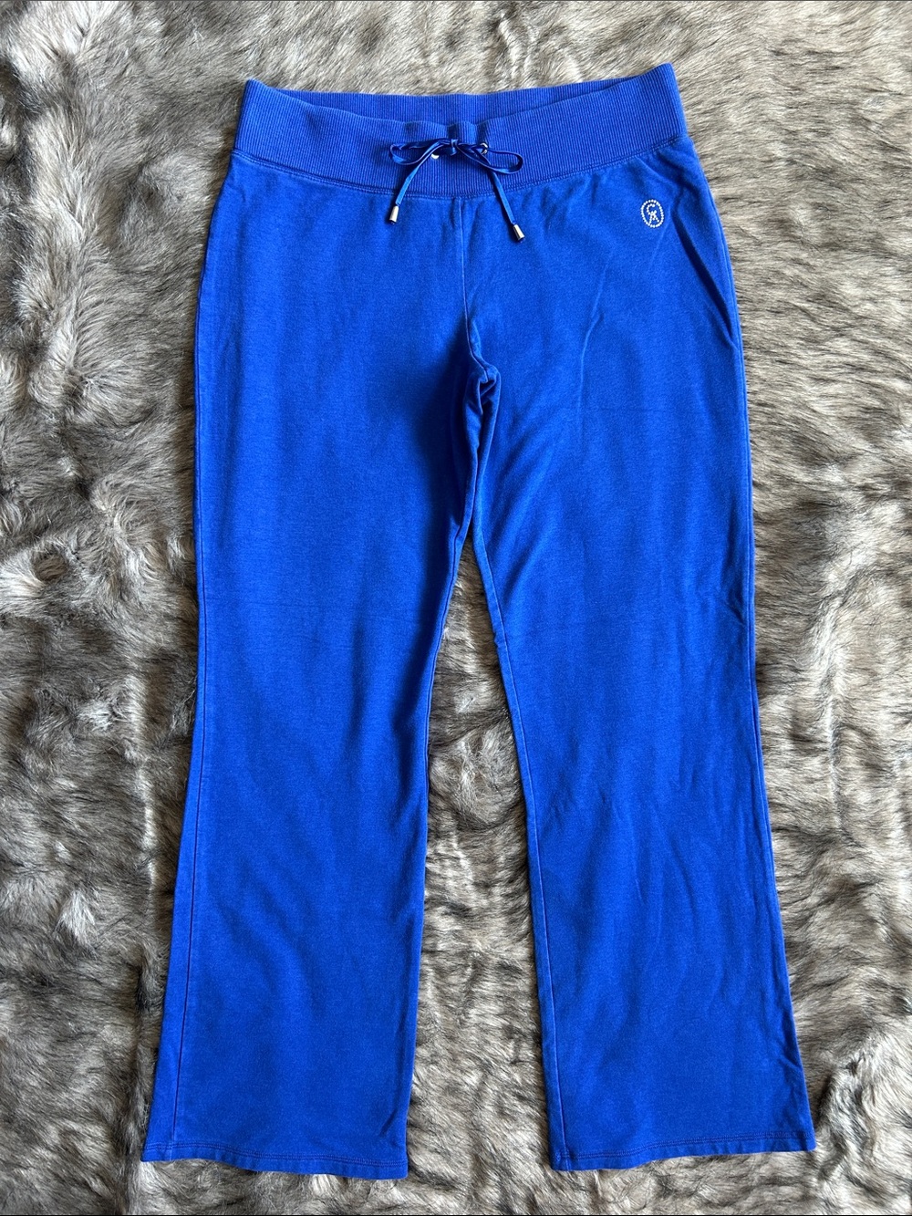 Christine Alexander Royal Blue Flare Knit Pants Swarovski Crystal Detail Y2K M
